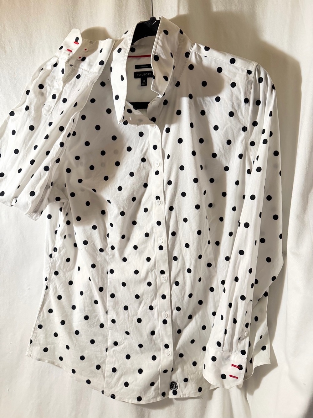 Talbots polka dot top shirt blouse. No iron size 14